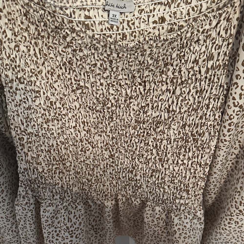 White Birch Animal Print Smocked Blouse - Picture 3 of 5